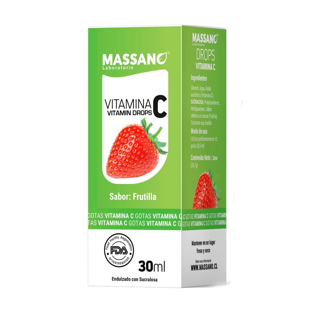 Vitamina C "Gotas" Sabor Frutilla x 30 ml Massano